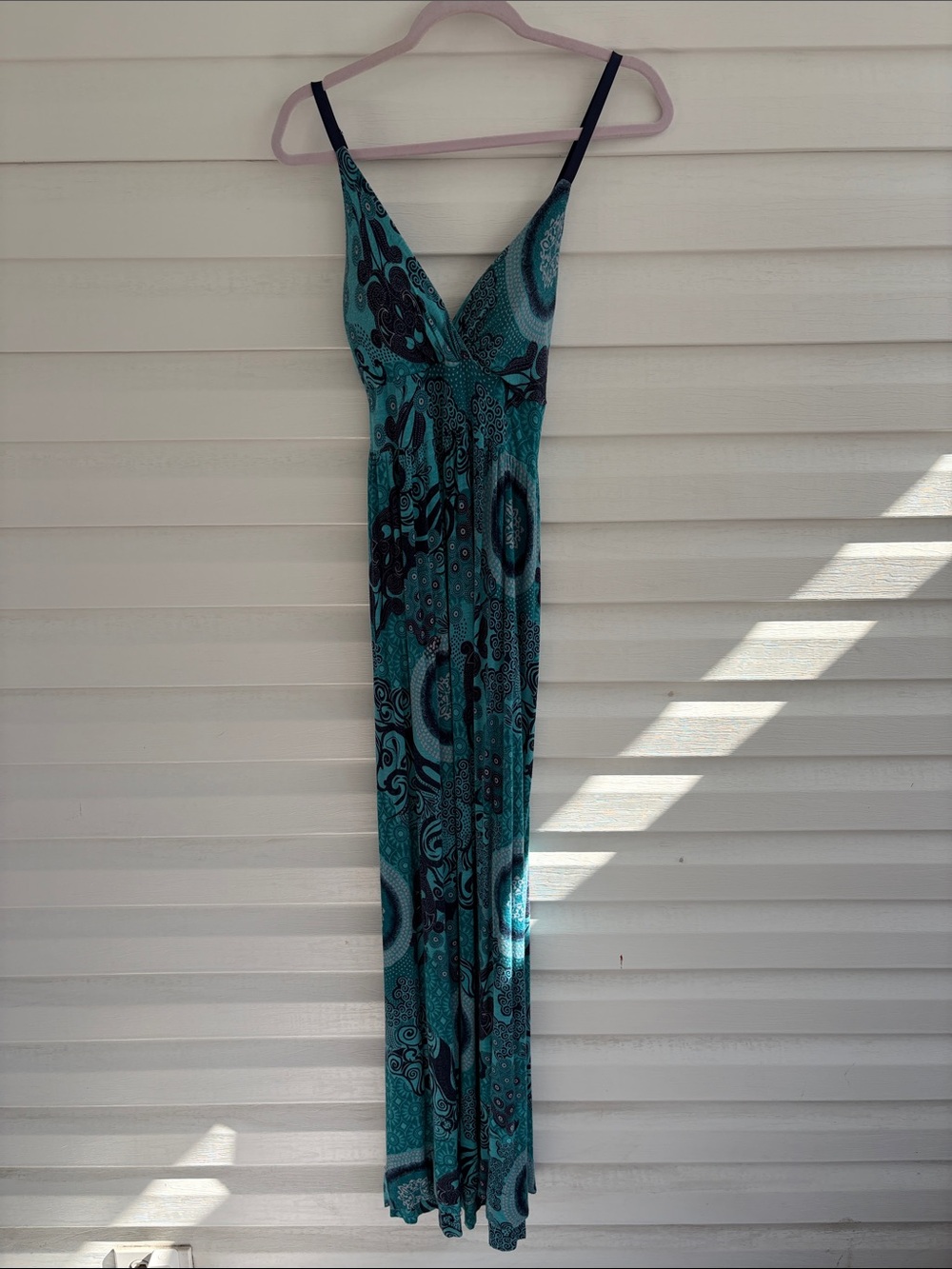 Allison Brittney Blue Teal Paisley Y2K Maxi Dress Medium Boho Abstract Artsy
